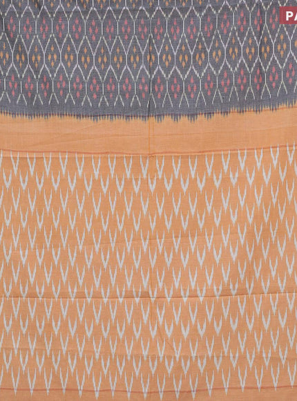 Ikat cotton saree grey and yellow with allover ikat weaves and simple border without blouse