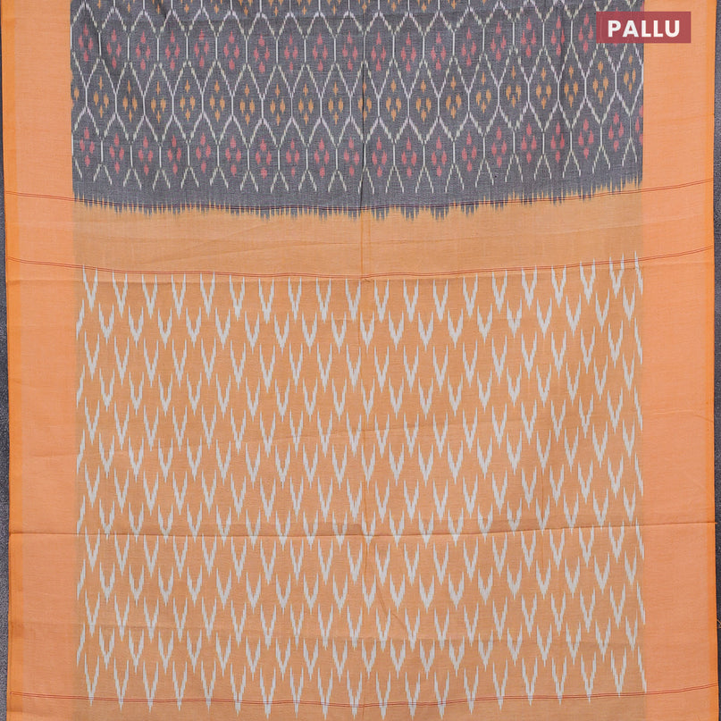 Ikat cotton saree grey and yellow with allover ikat weaves and simple border without blouse