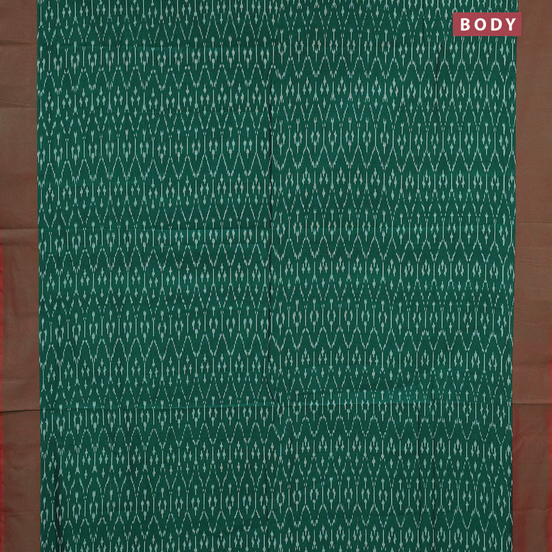 Ikat cotton saree green and dual shade of red with allover ikat weaves and simple border without blouse