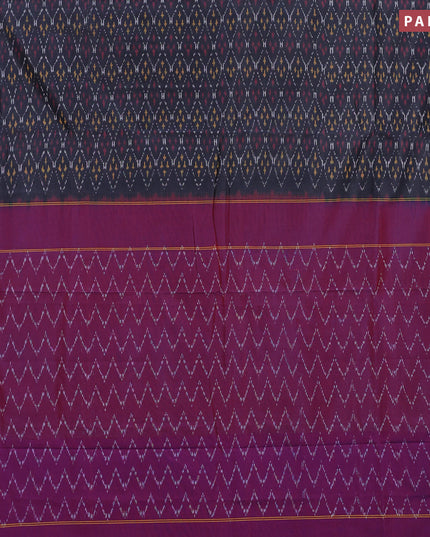 Ikat cotton saree grey and maroon with allover ikat weaves and simple border without blouse