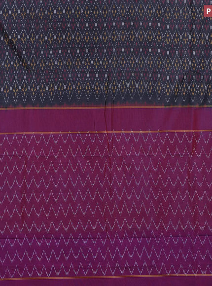 Ikat cotton saree grey and maroon with allover ikat weaves and simple border without blouse