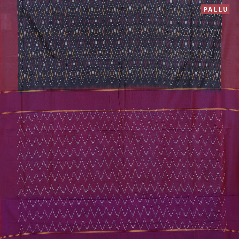 Ikat cotton saree grey and maroon with allover ikat weaves and simple border without blouse