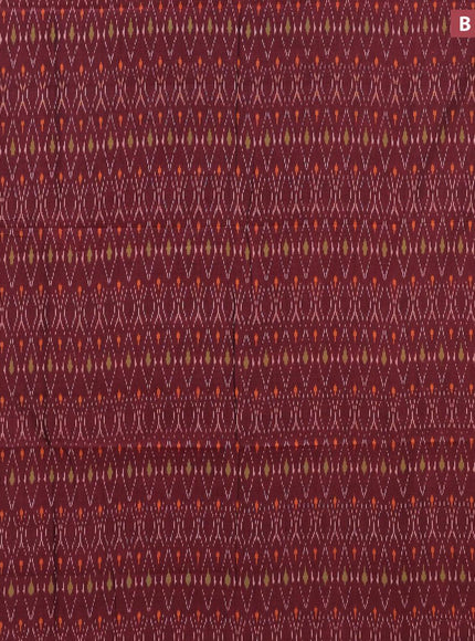 Ikat cotton saree maroon shade and orange with allover ikat weaves and simple border without blouse