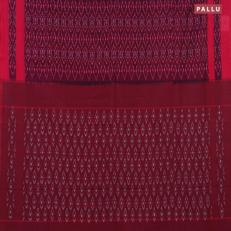 Ikat cotton saree dark magenta pink and pink with allover ikat weaves and simple border without blouse