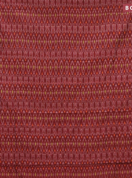 Ikat cotton saree maroon and orange with allover ikat weaves and simple border without blouse