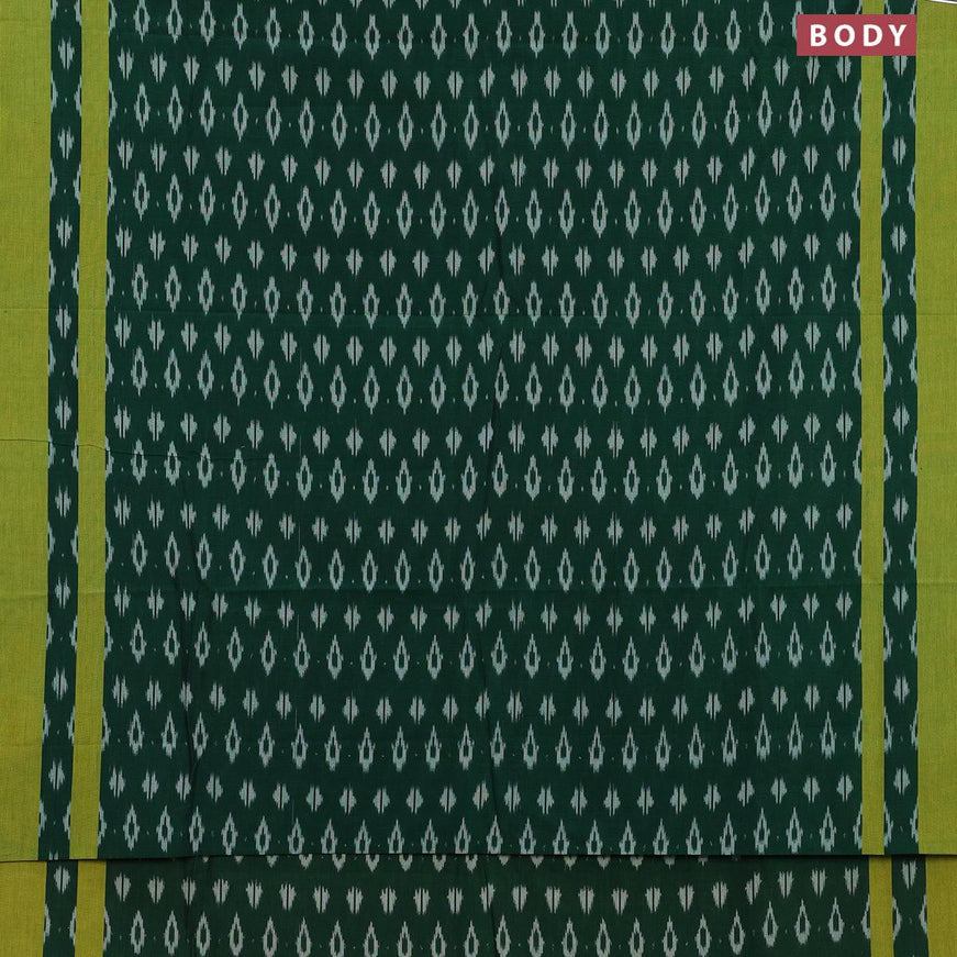 Ikat cotton saree green and yellow with allover ikat butta weaves and simple border without blouse