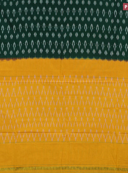 Ikat cotton saree green and yellow with allover ikat butta weaves and simple border without blouse