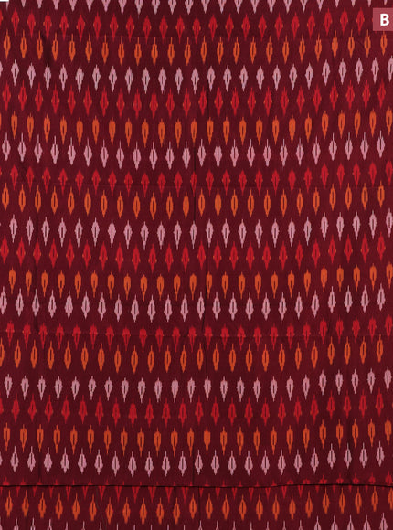 Ikat cotton saree maroon and orange with allover ikat butta weaves and simple border without blouse