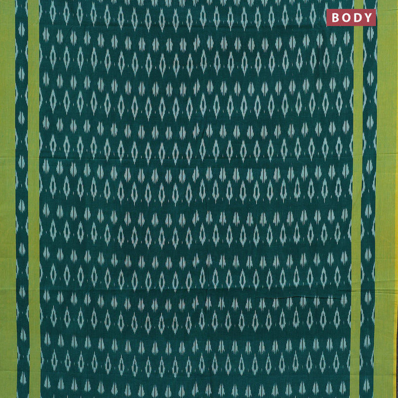 Ikat cotton saree peacock green and lime yellow with allover ikat butta weaves and simple border without blouse