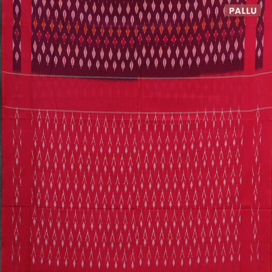 Ikat cotton saree magenta pink and pink with allover ikat butta weaves and simple border without blouse