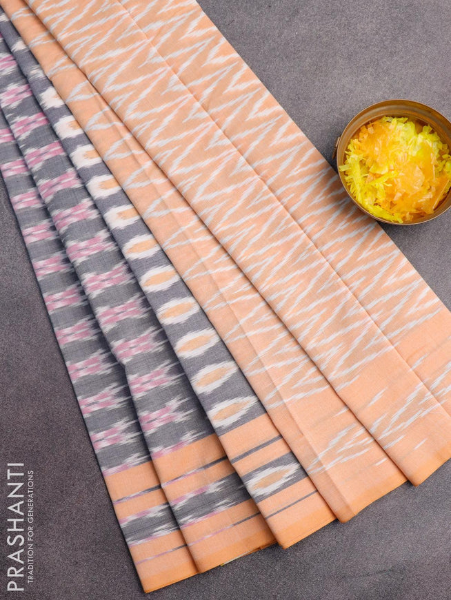 Ikat cotton saree grey and yellow with allover ikat weaves and simple border without blouse