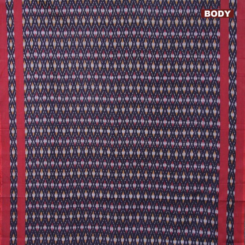 Ikat cotton saree navy blue and maroon with allover ikat weaves and simple border without blouse