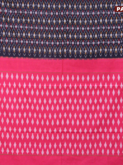 Ikat cotton saree navy blue and maroon with allover ikat weaves and simple border without blouse