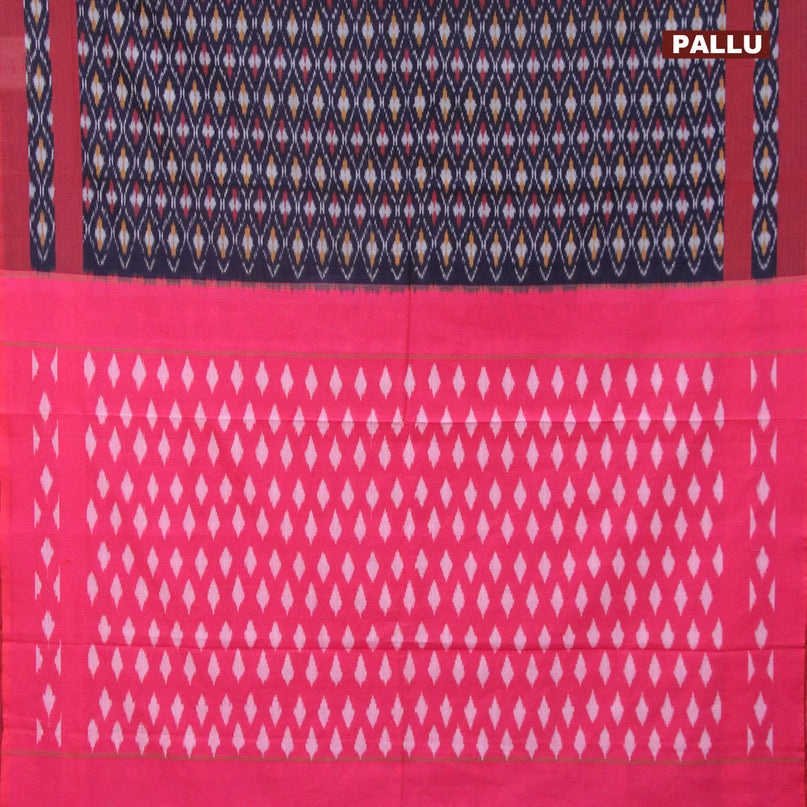 Ikat cotton saree navy blue and maroon with allover ikat weaves and simple border without blouse