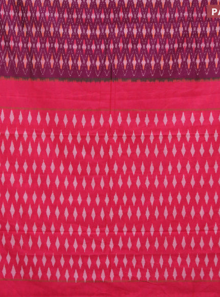 Ikat cotton saree purple and pink with allover ikat weaves and simple border without blouse