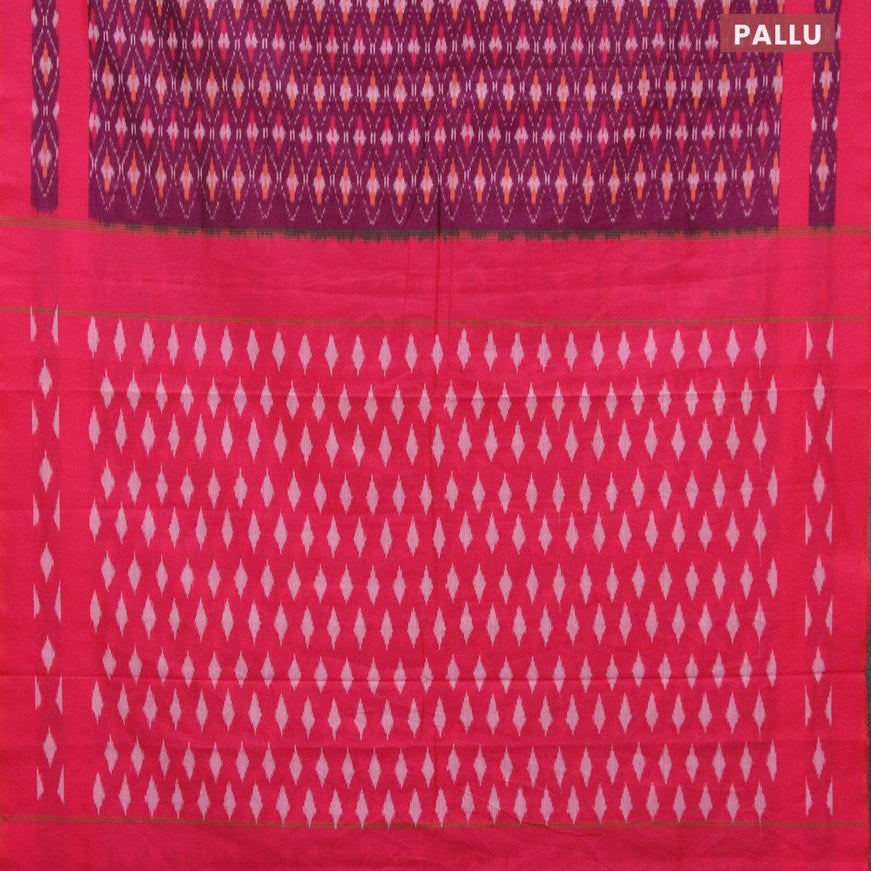 Ikat cotton saree purple and pink with allover ikat weaves and simple border without blouse