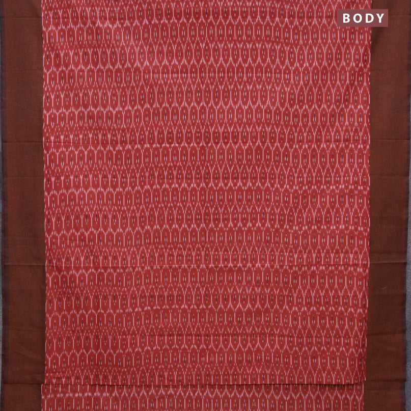 Ikat cotton saree red and rust shade with allover ikat weaves and simple border without blouse