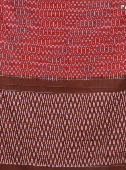 Ikat cotton saree red and rust shade with allover ikat weaves and simple border without blouse