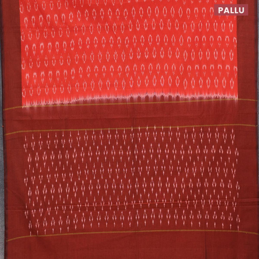 Ikat cotton saree orange and rust shade with ikat butta wevaes and simple border without blouse