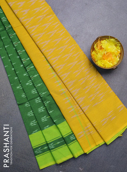 Ikat cotton saree green and light green with ikat butta wevaes and simple border without blouse