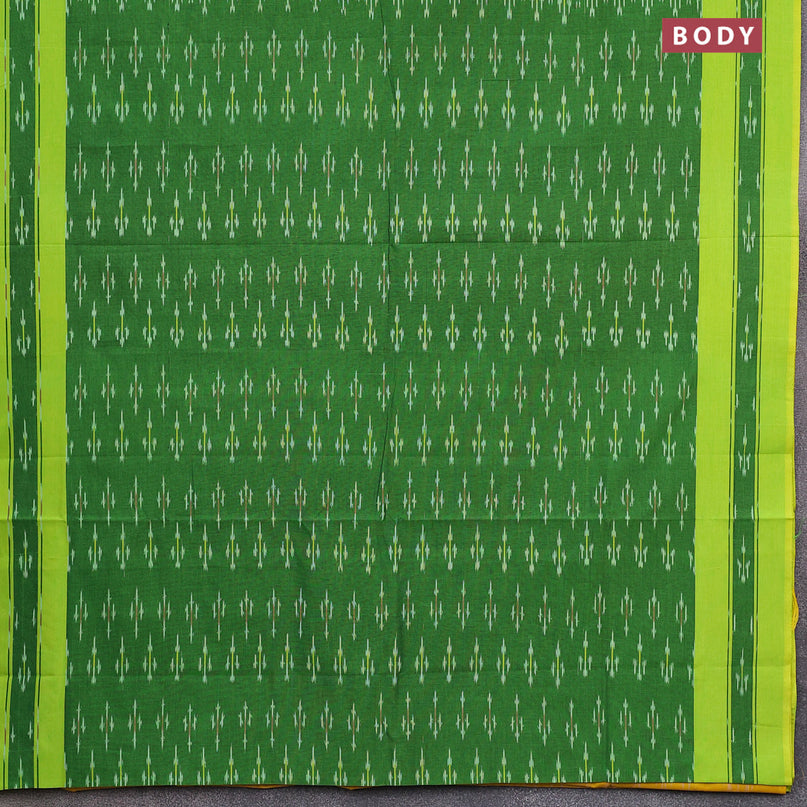 Ikat cotton saree green and light green with ikat butta wevaes and simple border without blouse