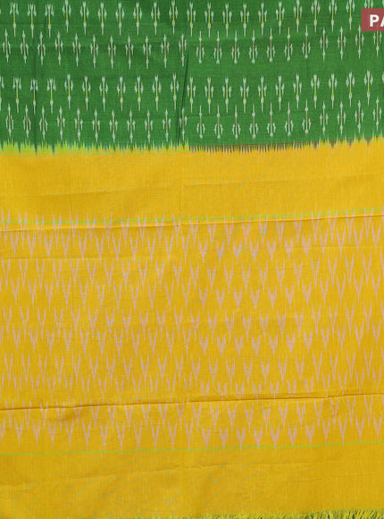 Ikat cotton saree green and light green with ikat butta wevaes and simple border without blouse