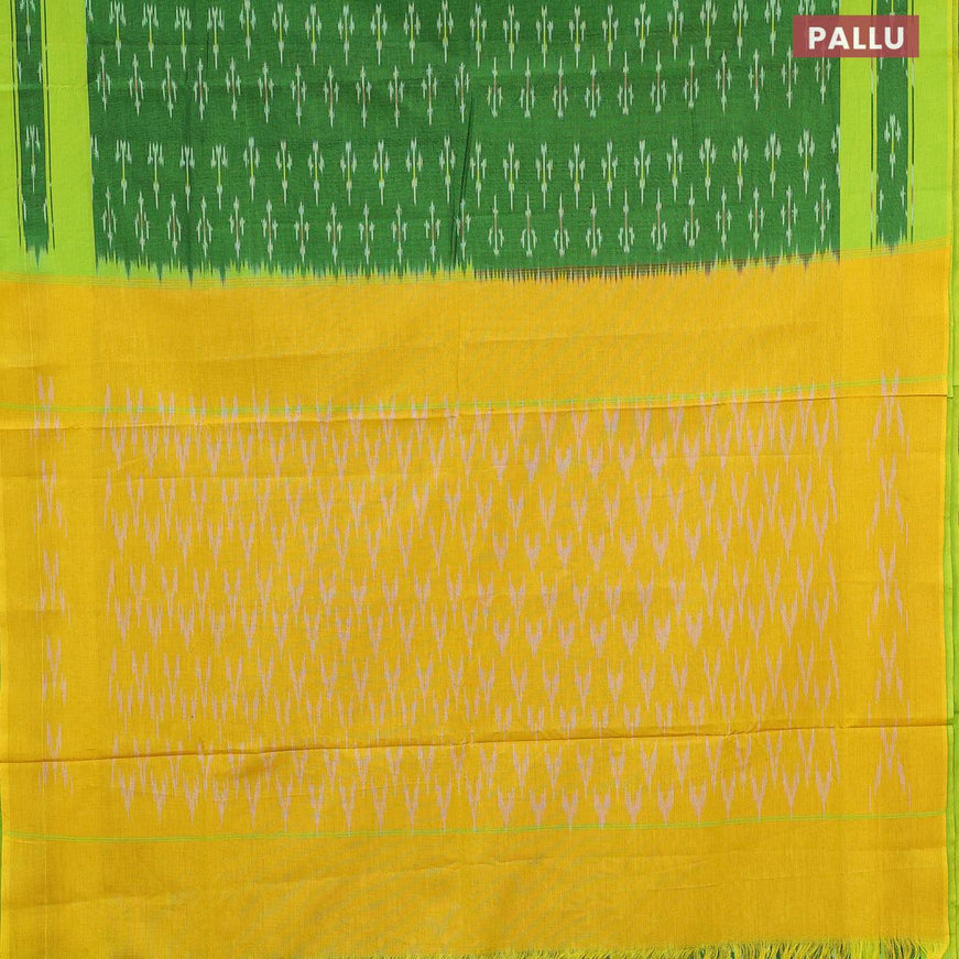 Ikat cotton saree green and light green with ikat butta wevaes and simple border without blouse