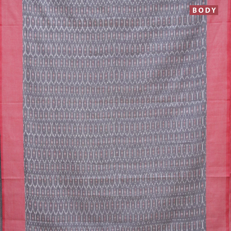 Ikat cotton saree grey and red with allover ikat weaves and simple border without blouse