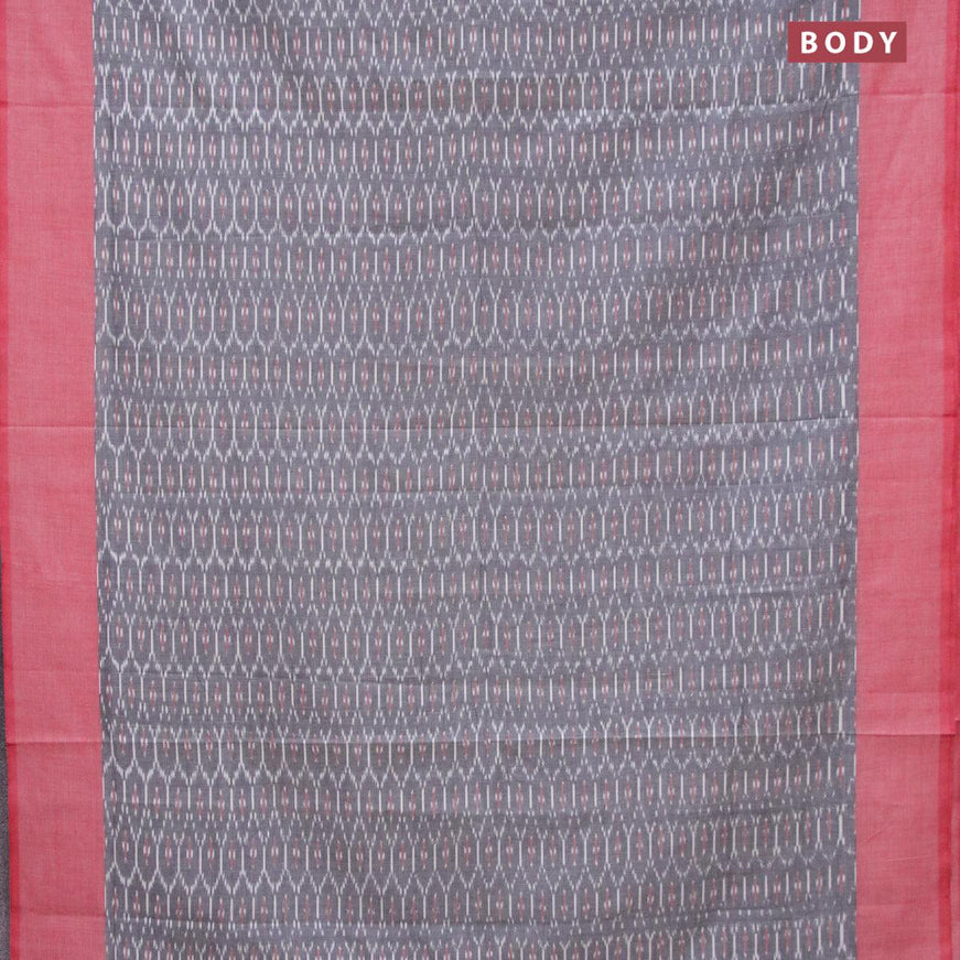 Ikat cotton saree grey and red with allover ikat weaves and simple border without blouse