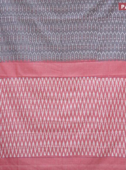 Ikat cotton saree grey and red with allover ikat weaves and simple border without blouse