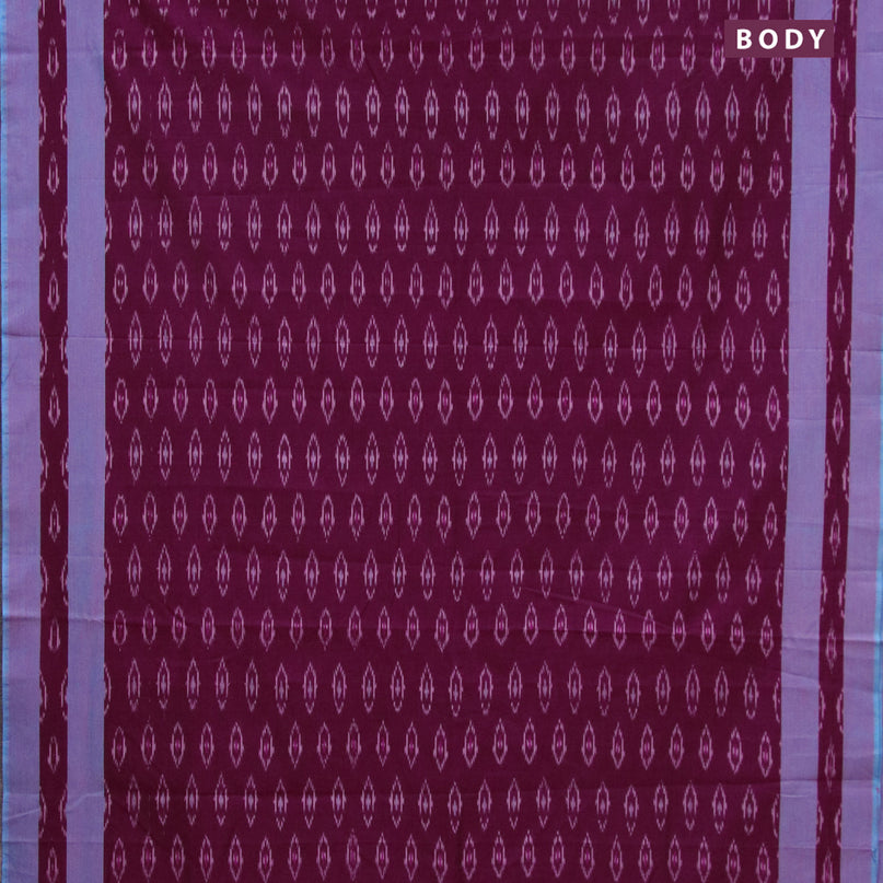 Ikat cotton saree dark magenta pink and cs blue with allover ikat weaves and simple border without blouse