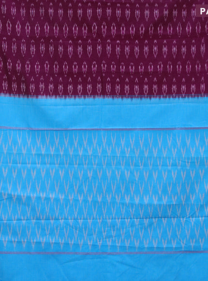 Ikat cotton saree dark magenta pink and cs blue with allover ikat weaves and simple border without blouse