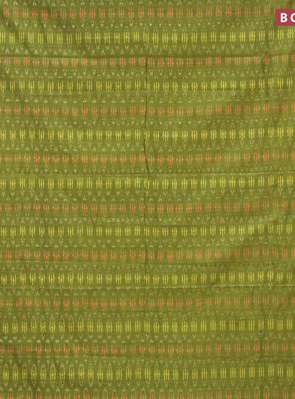 Ikat cotton saree green and lime yellow with allover ikat weaves and simple border without blouse