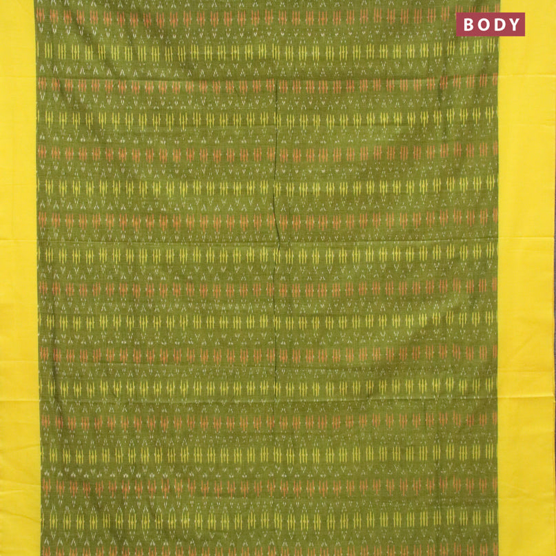 Ikat cotton saree green and lime yellow with allover ikat weaves and simple border without blouse