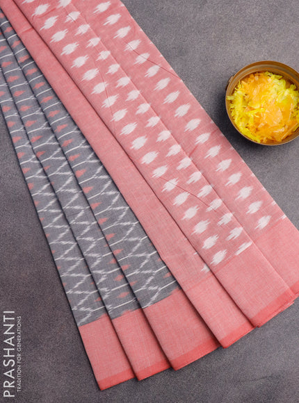 Ikat cotton saree grey and red with allover ikat weaves and simple border without blouse