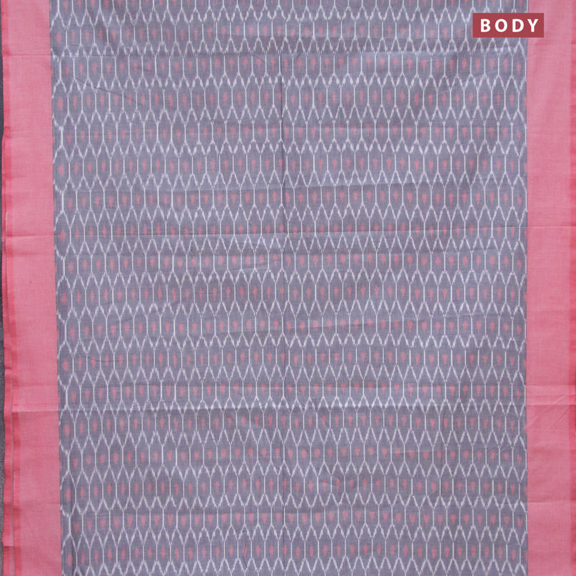 Ikat cotton saree grey and red with allover ikat weaves and simple border without blouse