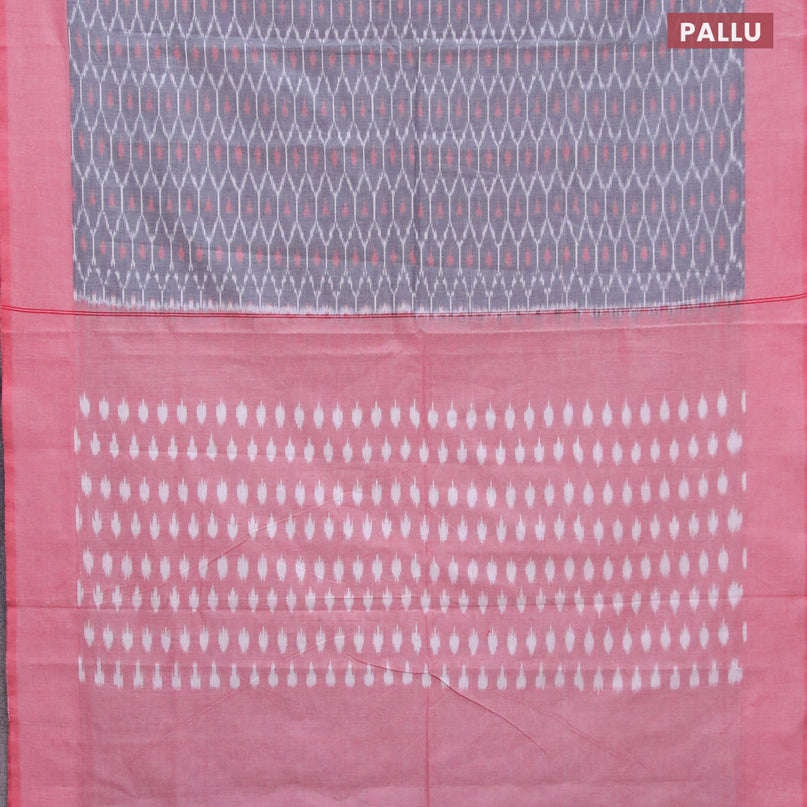 Ikat cotton saree grey and red with allover ikat weaves and simple border without blouse