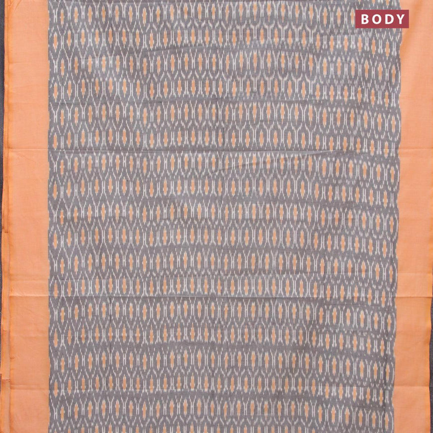 Ikat cotton saree grey and pale orange with allover ikat weaves and simple border without blouse