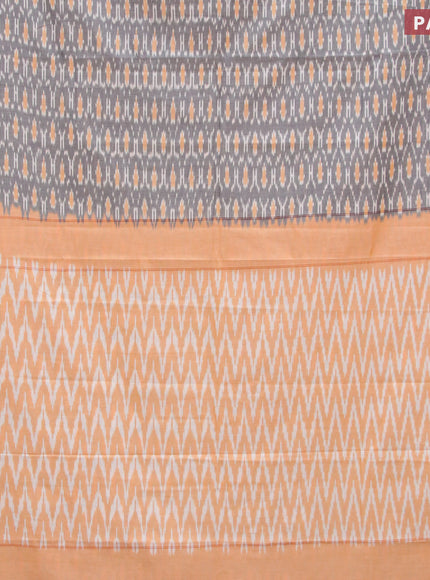 Ikat cotton saree grey and pale orange with allover ikat weaves and simple border without blouse