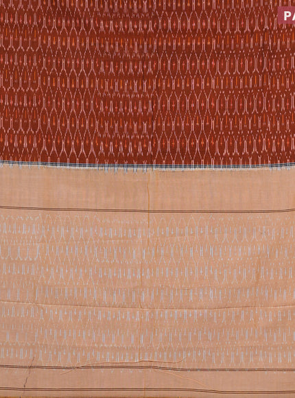 Ikat cotton saree rust shade and orange with allover ikat weaves and simple border without blouse