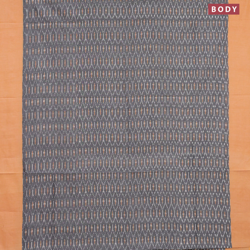 Ikat cotton saree grey and yellow with allover ikat weaves and simple border without blouse