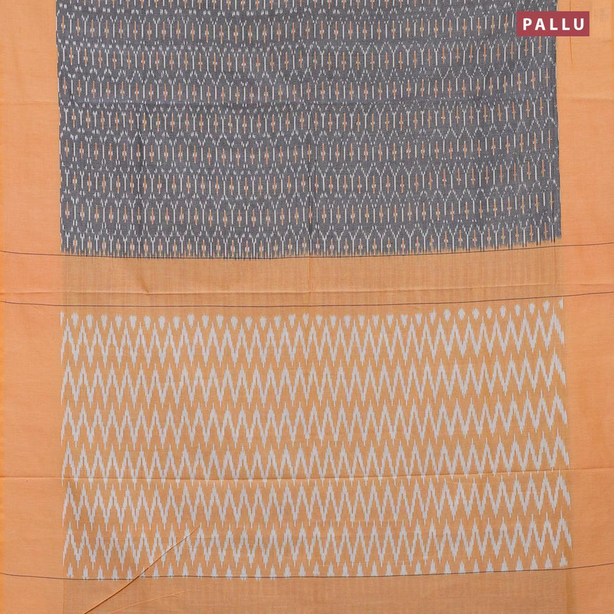 Ikat cotton saree grey and yellow with allover ikat weaves and simple border without blouse