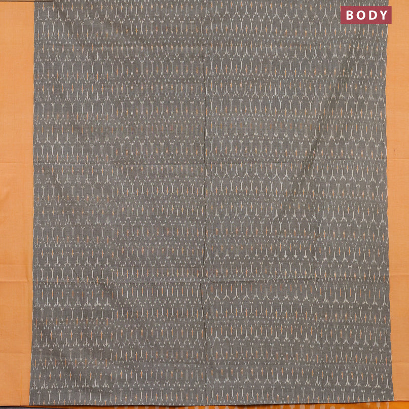 Ikat cotton saree grey and yellow with allover ikat weaves and simple border without blouse