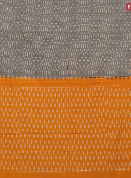 Ikat cotton saree grey and yellow with allover ikat weaves and simple border without blouse