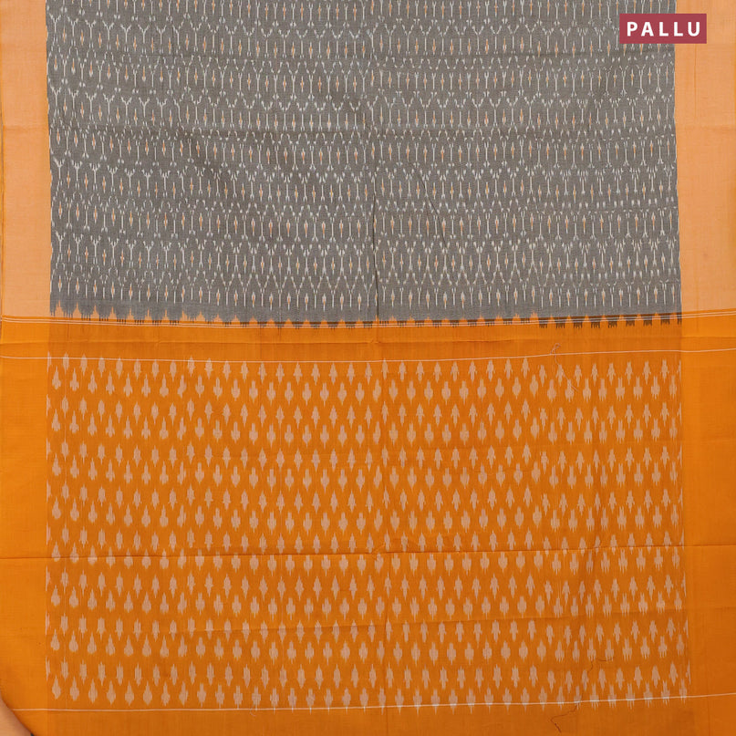 Ikat cotton saree grey and yellow with allover ikat weaves and simple border without blouse