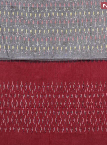 Ikat cotton saree grey and maroon with allover ikat weaves and simple border without blouse