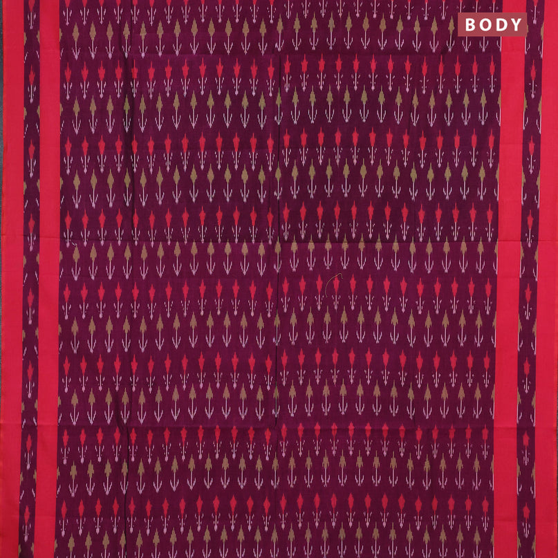 Ikat cotton saree purple and dual shade of pink with allover ikat weaves and simple border without blouse