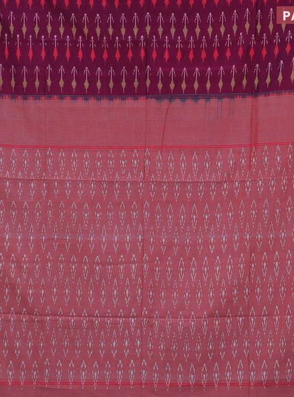 Ikat cotton saree purple and dual shade of pink with allover ikat weaves and simple border without blouse