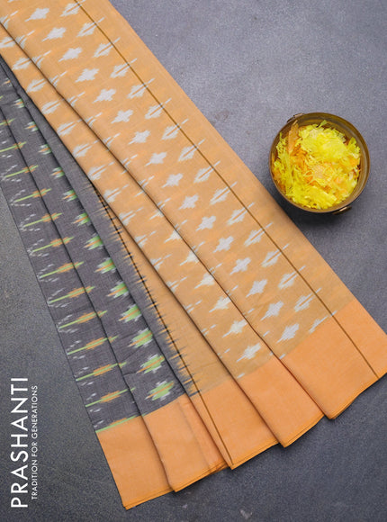 Ikat cotton saree grey and yellow with allover ikat weaves and simple border without blouse