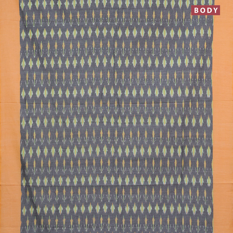 Ikat cotton saree grey and yellow with allover ikat weaves and simple border without blouse